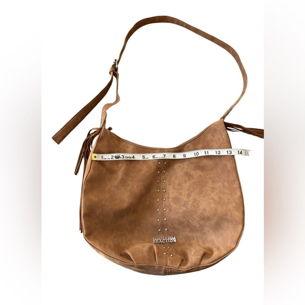 NEW,Kenneth Cole Reaction, Brown Hobo Bag Fringe Studded Shoulder Bag, Boho Chic - Picture 6 of 11
